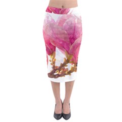 Wild Magnolia Flower, Watercolor Art Midi Pencil Skirt by picsaspassion