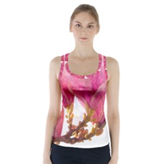 Wild Magnolia Flower, Watercolor Art Racer Back Sports Top by picsaspassion