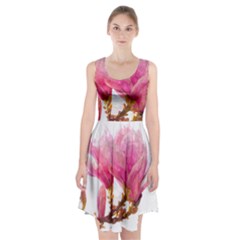 Wild Magnolia Flower, Watercolor Art Racerback Midi Dress by picsaspassion