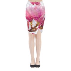 Wild Magnolia Flower, Watercolor Art Midi Wrap Pencil Skirt by picsaspassion