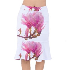 Wild Magnolia Flower, Watercolor Art Short Mermaid Skirt by picsaspassion