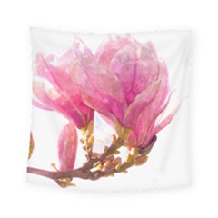 Wild Magnolia Flower, Watercolor Art Square Tapestry (small) by picsaspassion