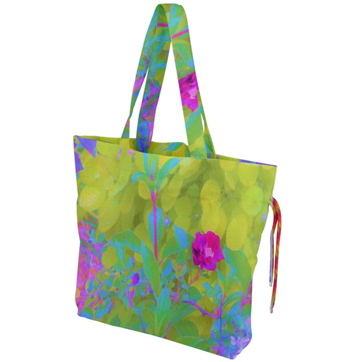 Red Rose With Stunning Golden Yellow Garden Foliage Drawstring Tote Bag