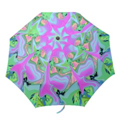 Retro Pink And Light Blue Liquid Art On Hydrangea Garden Folding Umbrellas by myrubiogarden