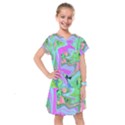 Retro Pink And Light Blue Liquid Art On Hydrangea Garden Kids  Drop Waist Dress View1