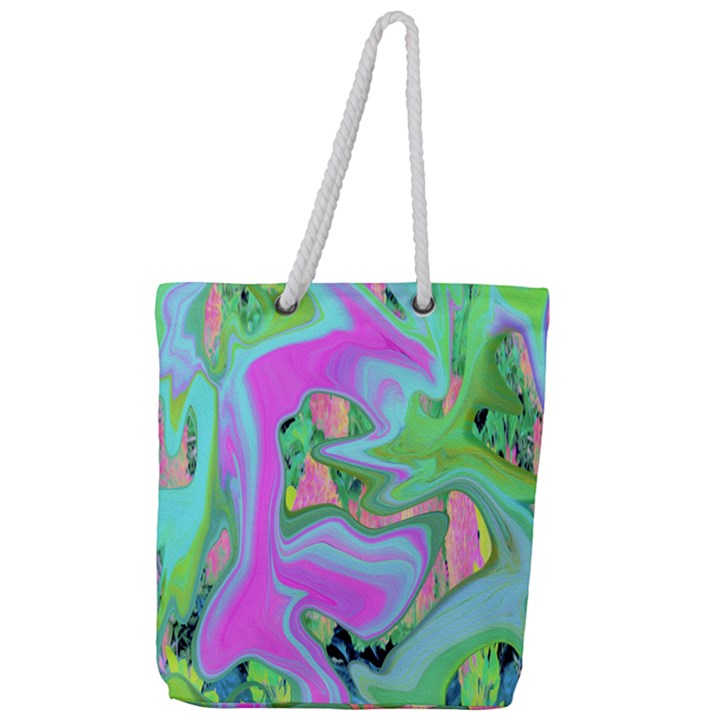 Retro Pink And Light Blue Liquid Art On Hydrangea Garden Full Print Rope Handle Tote (Large)