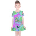 Retro Pink And Light Blue Liquid Art On Hydrangea Garden Kids  Simple Cotton Dress View1