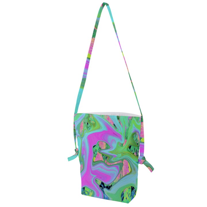 Retro Pink And Light Blue Liquid Art On Hydrangea Garden Folding Shoulder Bag