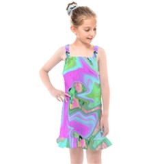 Retro Pink And Light Blue Liquid Art On Hydrangea Garden Kids  Overall Dress by myrubiogarden