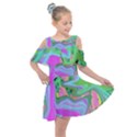 Retro Pink And Light Blue Liquid Art On Hydrangea Garden Kids  Shoulder Cutout Chiffon Dress View1