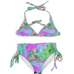 Retro Pink And Light Blue Liquid Art On Hydrangea Garden Kids  Classic Bikini Set by myrubiogarden