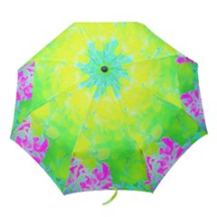 Fluorescent Yellow And Pink Abstract Garden Foliage Folding Umbrellas by myrubiogarden