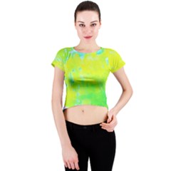 Fluorescent Yellow And Pink Abstract Garden Foliage Crew Neck Crop Top by myrubiogarden