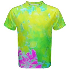 Fluorescent Yellow And Pink Abstract Garden Foliage Men s Cotton Tee by myrubiogarden