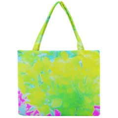 Fluorescent Yellow And Pink Abstract Garden Foliage Mini Tote Bag by myrubiogarden