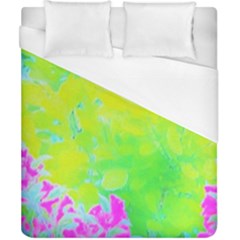 Fluorescent Yellow And Pink Abstract Garden Foliage Duvet Cover (california King Size) by myrubiogarden