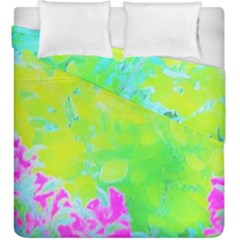 Fluorescent Yellow And Pink Abstract Garden Foliage Duvet Cover Double Side (king Size) by myrubiogarden