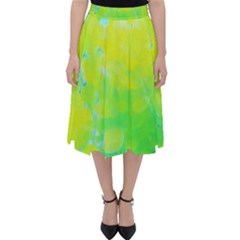 Fluorescent Yellow And Pink Abstract Garden Foliage Classic Midi Skirt by myrubiogarden