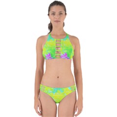 Fluorescent Yellow And Pink Abstract Garden Foliage Perfectly Cut Out Bikini Set by myrubiogarden