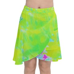 Fluorescent Yellow And Pink Abstract Garden Foliage Chiffon Wrap Front Skirt by myrubiogarden