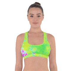 Fluorescent Yellow And Pink Abstract Garden Foliage Cross Back Sports Bra by myrubiogarden