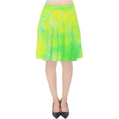 Fluorescent Yellow And Pink Abstract Garden Foliage Velvet High Waist Skirt by myrubiogarden