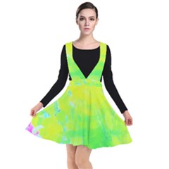 Fluorescent Yellow And Pink Abstract Garden Foliage Plunge Pinafore Dress by myrubiogarden