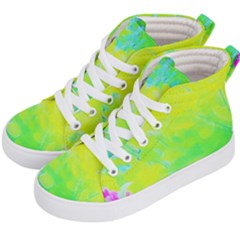 Fluorescent Yellow And Pink Abstract Garden Foliage Kid s Hi-top Skate Sneakers by myrubiogarden