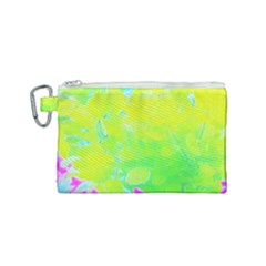 Fluorescent Yellow And Pink Abstract Garden Foliage Canvas Cosmetic Bag (small) by myrubiogarden