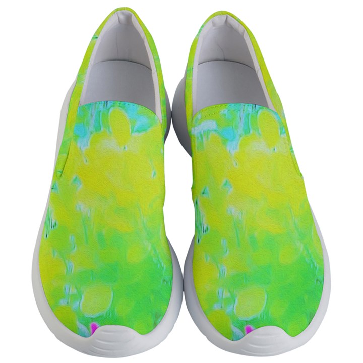 Fluorescent Yellow And Pink Abstract Garden Foliage Women s Lightweight Slip Ons