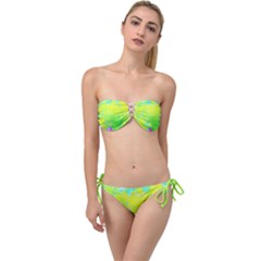 Fluorescent Yellow And Pink Abstract Garden Foliage Twist Bandeau Bikini Set by myrubiogarden