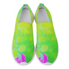 Fluorescent Yellow And Pink Abstract Garden Foliage Women s Slip On Sneakers by myrubiogarden