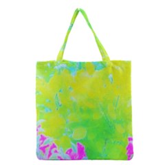 Fluorescent Yellow And Pink Abstract Garden Foliage Grocery Tote Bag by myrubiogarden