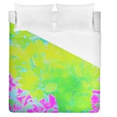 Fluorescent Yellow And Pink Abstract Garden Foliage Duvet Cover (queen Size) by myrubiogarden