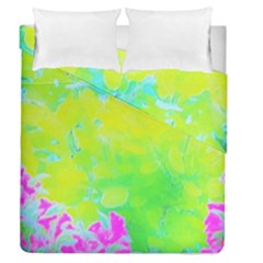 Fluorescent Yellow And Pink Abstract Garden Foliage Duvet Cover Double Side (queen Size) by myrubiogarden