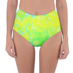 Fluorescent Yellow And Pink Abstract Garden Foliage Reversible High-waist Bikini Bottoms by myrubiogarden