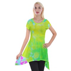 Fluorescent Yellow And Pink Abstract Garden Foliage Short Sleeve Side Drop Tunic by myrubiogarden