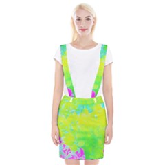 Fluorescent Yellow And Pink Abstract Garden Foliage Braces Suspender Skirt by myrubiogarden