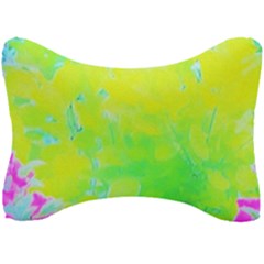 Fluorescent Yellow And Pink Abstract Garden Foliage Seat Head Rest Cushion by myrubiogarden