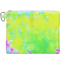 Fluorescent Yellow And Pink Abstract Garden Foliage Canvas Cosmetic Bag (xxxl) by myrubiogarden