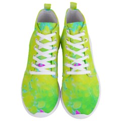 Fluorescent Yellow And Pink Abstract Garden Foliage Men s Lightweight High Top Sneakers