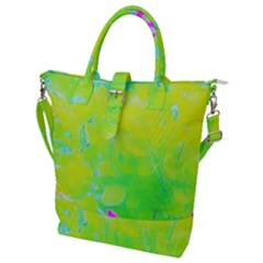 Fluorescent Yellow And Pink Abstract Garden Foliage Buckle Top Tote Bag by myrubiogarden