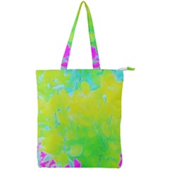 Fluorescent Yellow And Pink Abstract Garden Foliage Double Zip Up Tote Bag by myrubiogarden