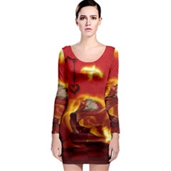 Wonderful Fairy Of The Fire With Fire Birds Long Sleeve Bodycon Dress by FantasyWorld7