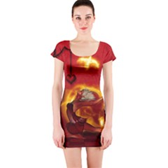 Wonderful Fairy Of The Fire With Fire Birds Short Sleeve Bodycon Dress by FantasyWorld7