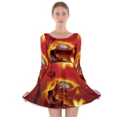 Wonderful Fairy Of The Fire With Fire Birds Long Sleeve Skater Dress by FantasyWorld7