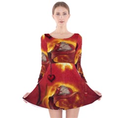 Wonderful Fairy Of The Fire With Fire Birds Long Sleeve Velvet Skater Dress by FantasyWorld7