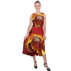 Wonderful Fairy Of The Fire With Fire Birds Midi Tie-back Chiffon Dress by FantasyWorld7