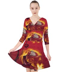 Wonderful Fairy Of The Fire With Fire Birds Quarter Sleeve Front Wrap Dress by FantasyWorld7