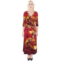 Wonderful Fairy Of The Fire With Fire Birds Quarter Sleeve Wrap Maxi Dress by FantasyWorld7